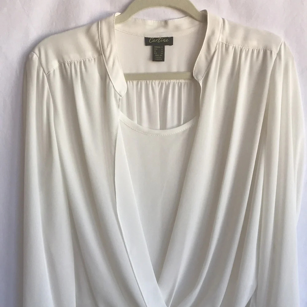 Cartise cream silky semi-sheer high-low crossover blouse, size 6 - Picture 2 of 8